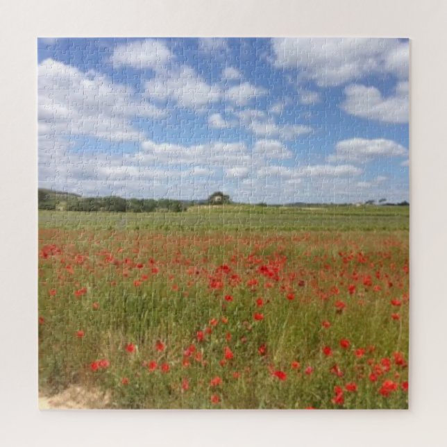 French Poppy Field with Blue Sky and Clouds Jigsaw Puzzle (Vertical)