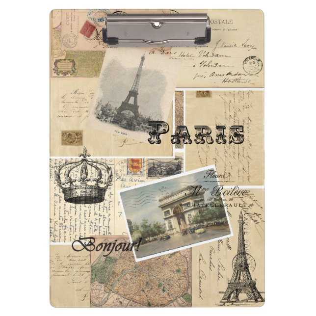 French Postcard Collage Clipboard (Front)