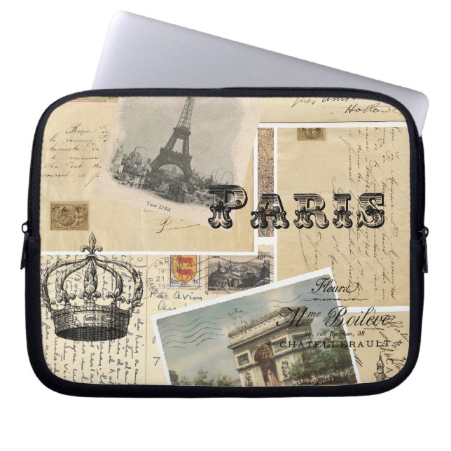 French Postcard Collage Laptop Sleeve (Front)