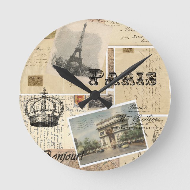 French Postcard Collage Wall Clock (Front)