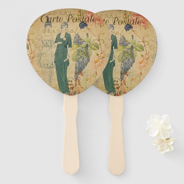 French Postcard Hand Fan (Front and Back)