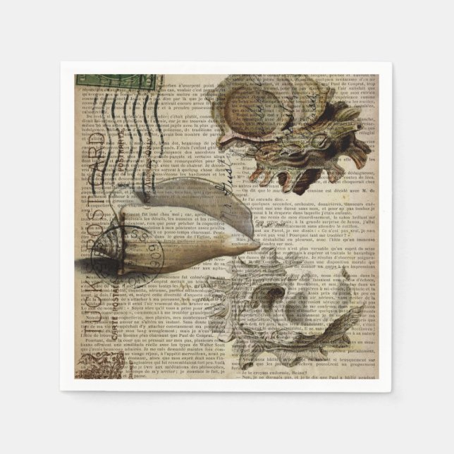 french print beach conch shell coastal chic napkin (Front)