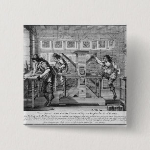 French printing press, 1642 15 cm square badge