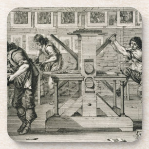 French printing press, 1642 (engraving) coaster