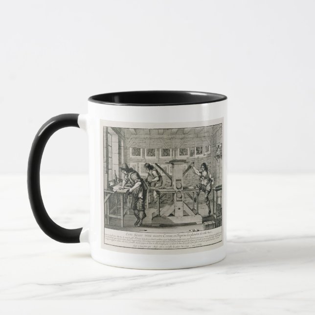 French printing press, 1642 (engraving) mug (Left)