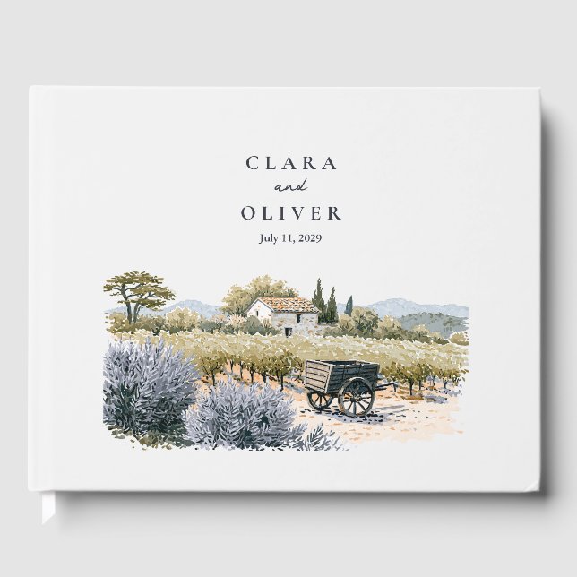 French Provence Vineyard Cypress Rows Wedding Guest Book (Front)