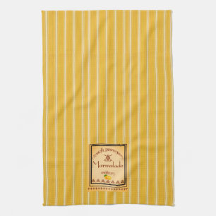 French Provence Yellow Stripes with Text Label Tea Towel