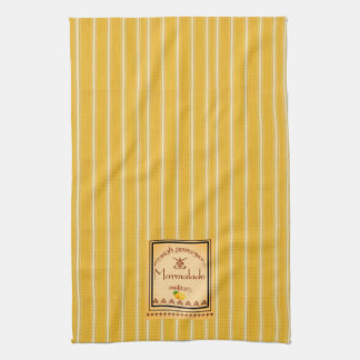 French Provence Yellow Stripes with Text Label Tea Towel