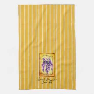 French Provence Yellow Stripes with Wisteria Label Tea Towel