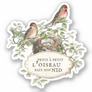 French Proverb Bird Nest Aesthetic Journal Sticker