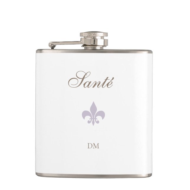French Purple Fleur de Lis Santé Monogram Wedding  Hip Flask (Front)