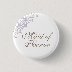 French Purple Fleur de Lis Script Maid of Honour 3 Cm Round Badge