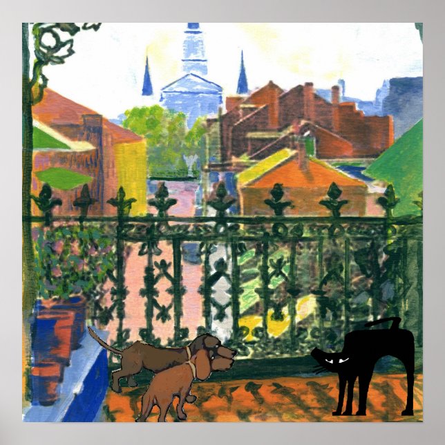 French Quarter Balcony Dachshund 7 Cat Poster (Front)