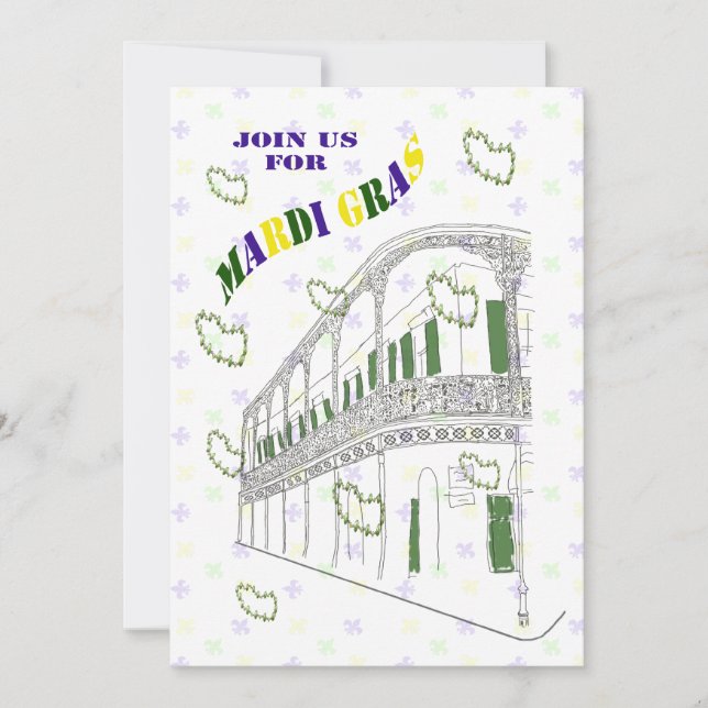 French Quarter Balcony Mardi Gras Party Invitation (Front)