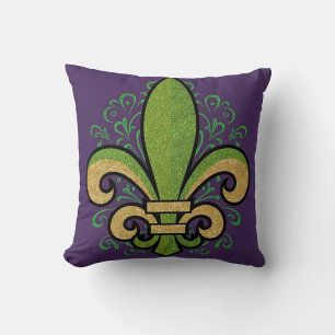 French Quarter  fleur-de-lis Mardi Gras purple Cushion