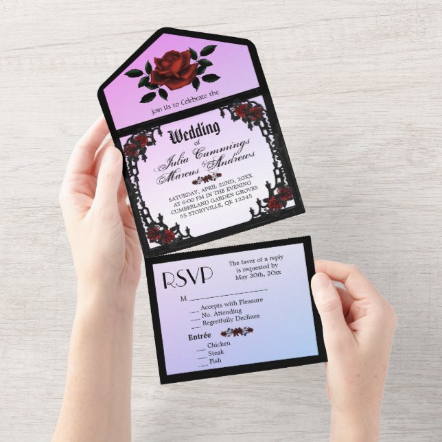 French Quarter Goth Purple Wedding Invitation (Tearaway)