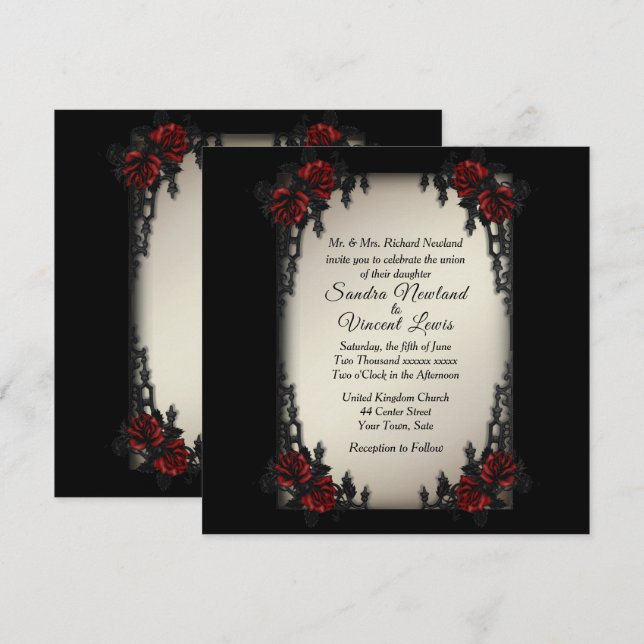 French Quarter Goth Theme Antique Gold Wedding Invitation (Front/Back)