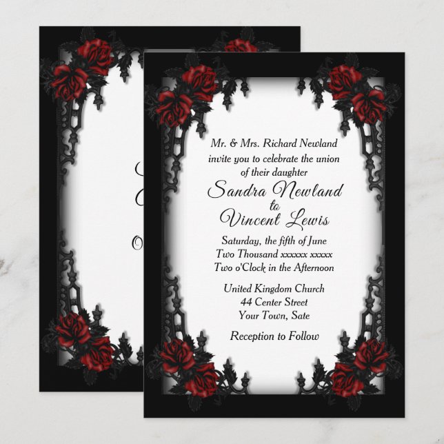French Quarter Goth White Wedding  Invitation (Front/Back)