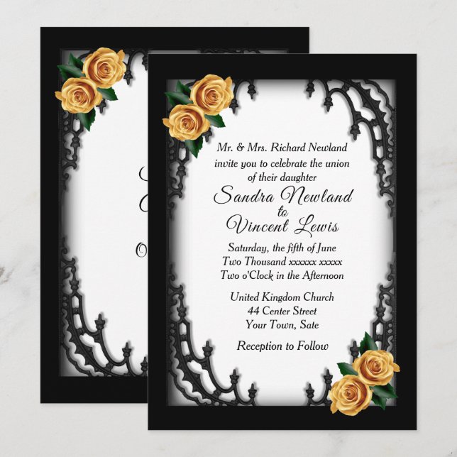 French Quarter Goth Yellow Rose White Wedding   Invitation (Front/Back)