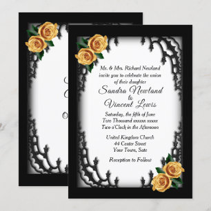 French Quarter Goth Yellow Rose White Wedding Invitation