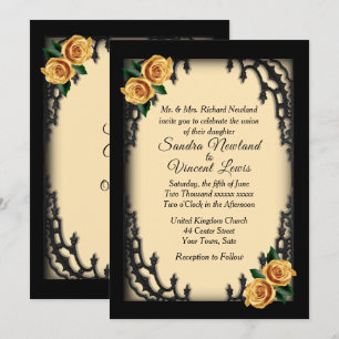 French Quarter Goth Yellow Rose Yellow Wedding   Invitation