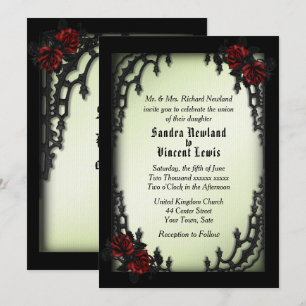 French Quarter Gothic Red Rose on Green Invitation
