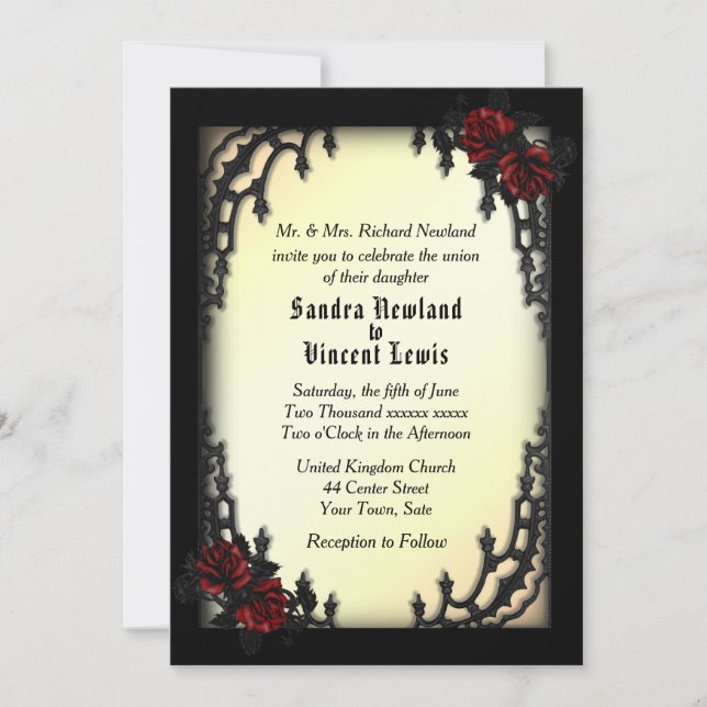 French Quarter Gothic Red Rose on Yellow  Invitation (Front)