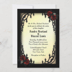 French Quarter Gothic Red Rose on Yellow Invitation