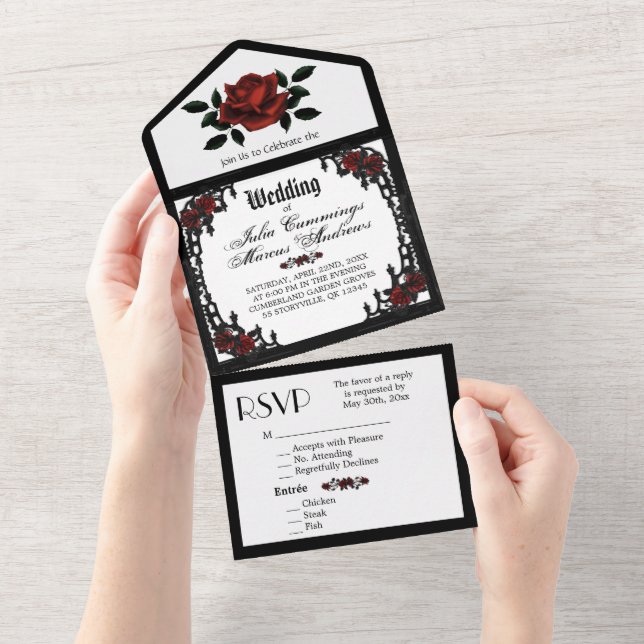 French Quarter Gothic RSVP Tri Fold Wedding All In One Invitation (Tearaway)