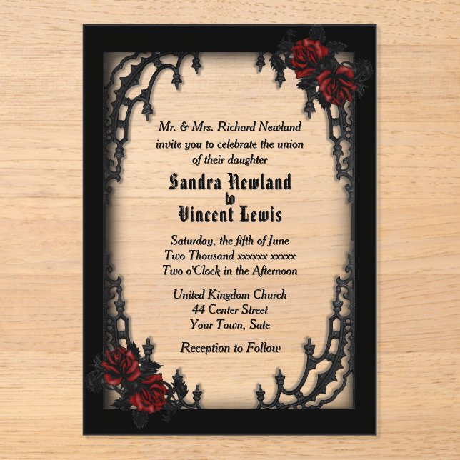 French Quarter Gothic Wedding Theme Acrylic Invitations (Front)