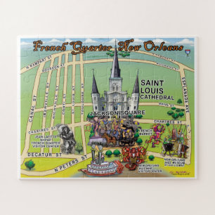 French Quarter New Orleans Cartoon Map Jigsaw Puzzle