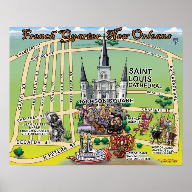 French Quarter New Orleans Fun Map Poster (Front)