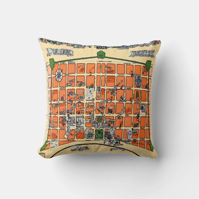 French Quarter Old New Orleans Map Cushion (Front)