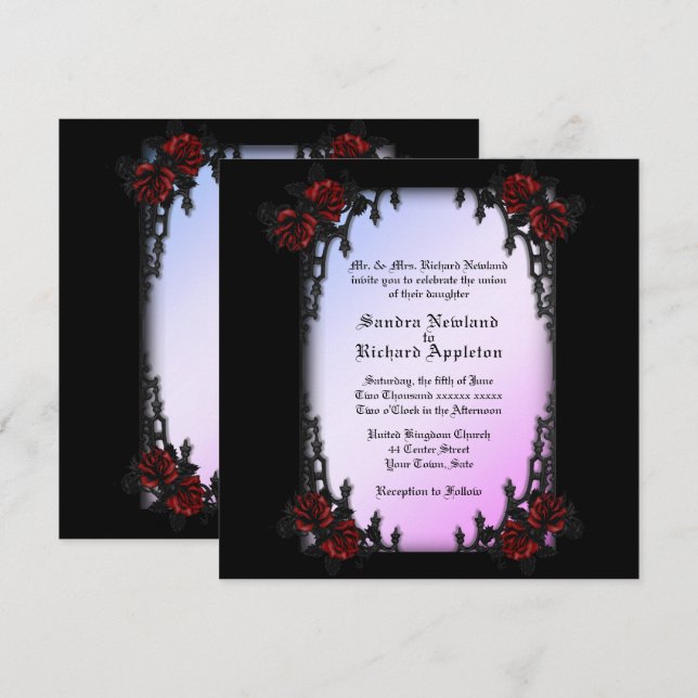 French Quarter Purple Goth Theme Wedding Invitation (Front/Back)