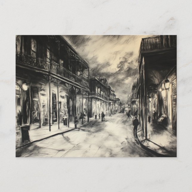 French Quarter Vintage Charcoal Postcard (Front)