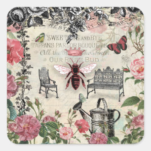 French Queen Bee Rose Garden Square Sticker