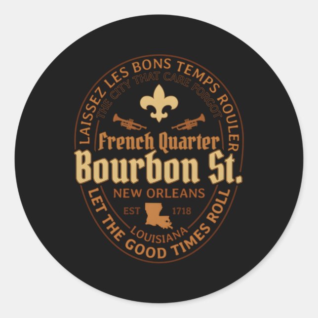 French Quer Bourbon St New Orleans Classic Round Sticker (Front)