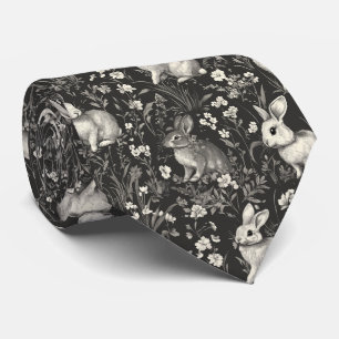 French Rabbit Toile in Black Floral Pattern Tie