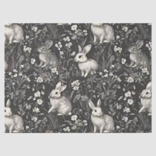 French Rabbit Toile in Black Floral Pattern Tissue Paper