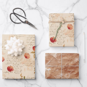 French Red Apples Bridal Shower Wrapping Paper Sheet
