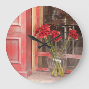 French Red Flower Large Clock