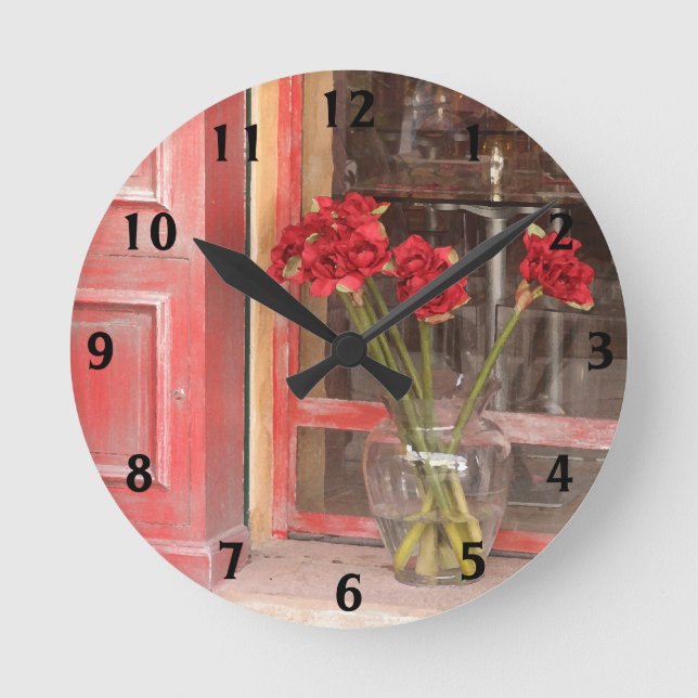 French Red Flower Round Clock (Front)