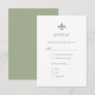 French Regency Green Fleur de Lis Chic RSVP Card