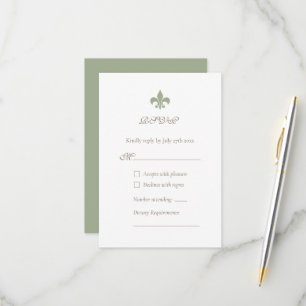 French Regency Green Fleur de Lis Design Wedding RSVP Card