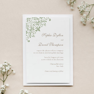 French Regency Green Fleur de Lis Pattern Invitation