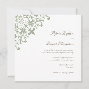 French Regency Green Fleur de Lis Pattern Square Invitation