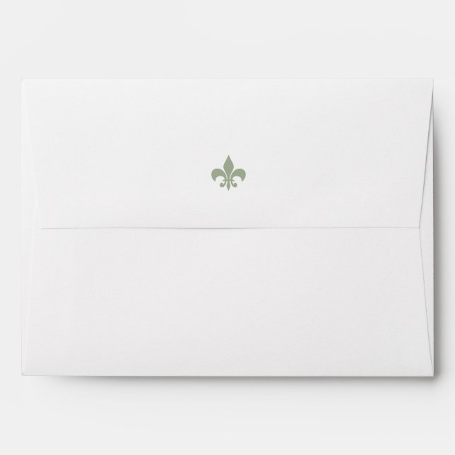 French Regency Green Fleur de Lis Pattern Wedding Envelope (Back (Top Flap))