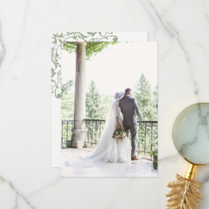 French Regency Green Fleur de Lis Wedding Photo Thank You Card