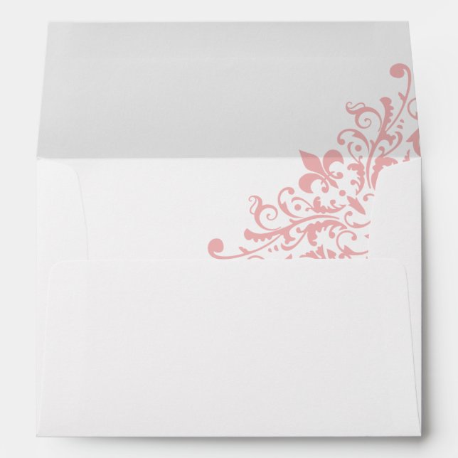 French Regency Pink Fleur de Lis Pattern Wedding Envelope (Back (Bottom))
