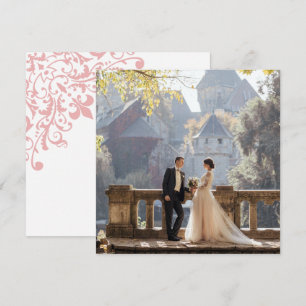 French Regency Pink Fleur de Lis Wedding Photo Thank You Card